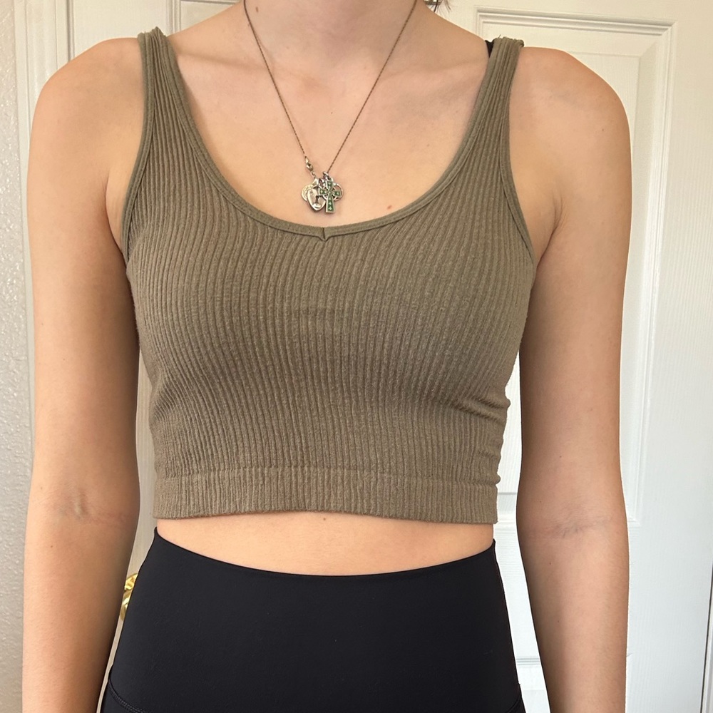 Urban Outfiters olive green ribbed cropped tank top